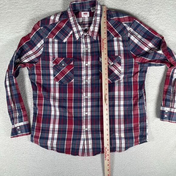 Levis Shirt Mens 2XL XXL Blue Red Western Pearl Snap Cowboy Rodeo Long Sleeved - Picture 8 of 12